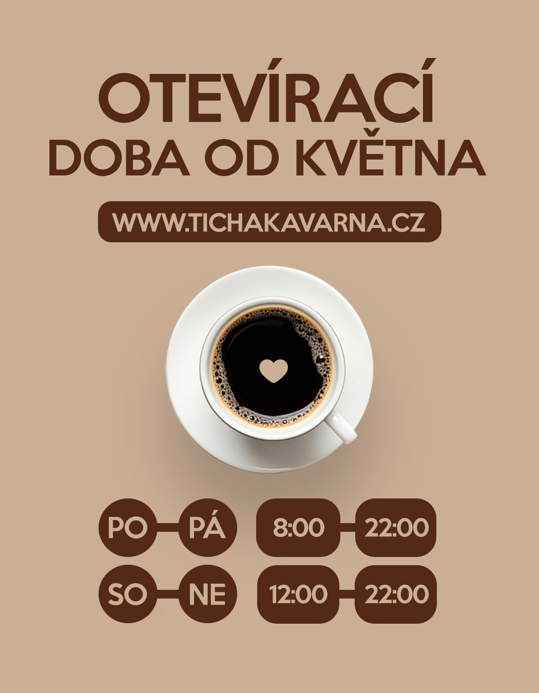 otevírací doba Tiché kavárny od května 2026